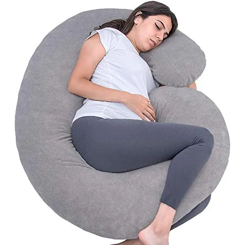 1 MIDDLE ONE Pregnancy Pillow, C Shaped Full Body Pillow for Maternity Support, Pregnant Women Sleeping Pillow with Velvet Cover (Dark Grey)