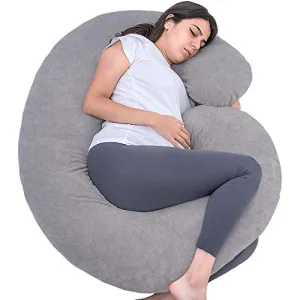 1 MIDDLE ONE Pregnancy Pillow, C Shaped Full Body Pillow for Maternity Support, Pregnant Women Sleeping Pillow with Velvet Cover (Dark Grey)