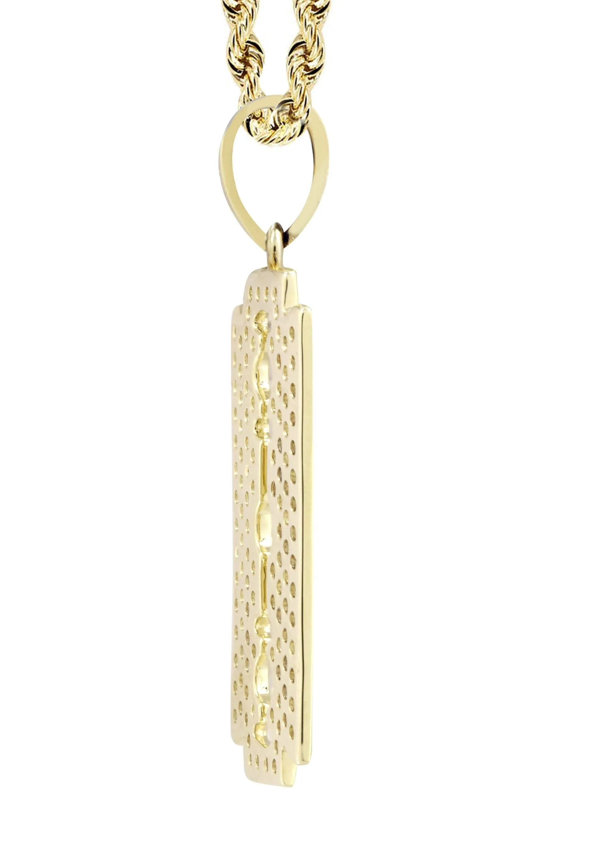 10K Yellow Gold Razor Blade Barber Diamond Necklace  | 0.77 Carats