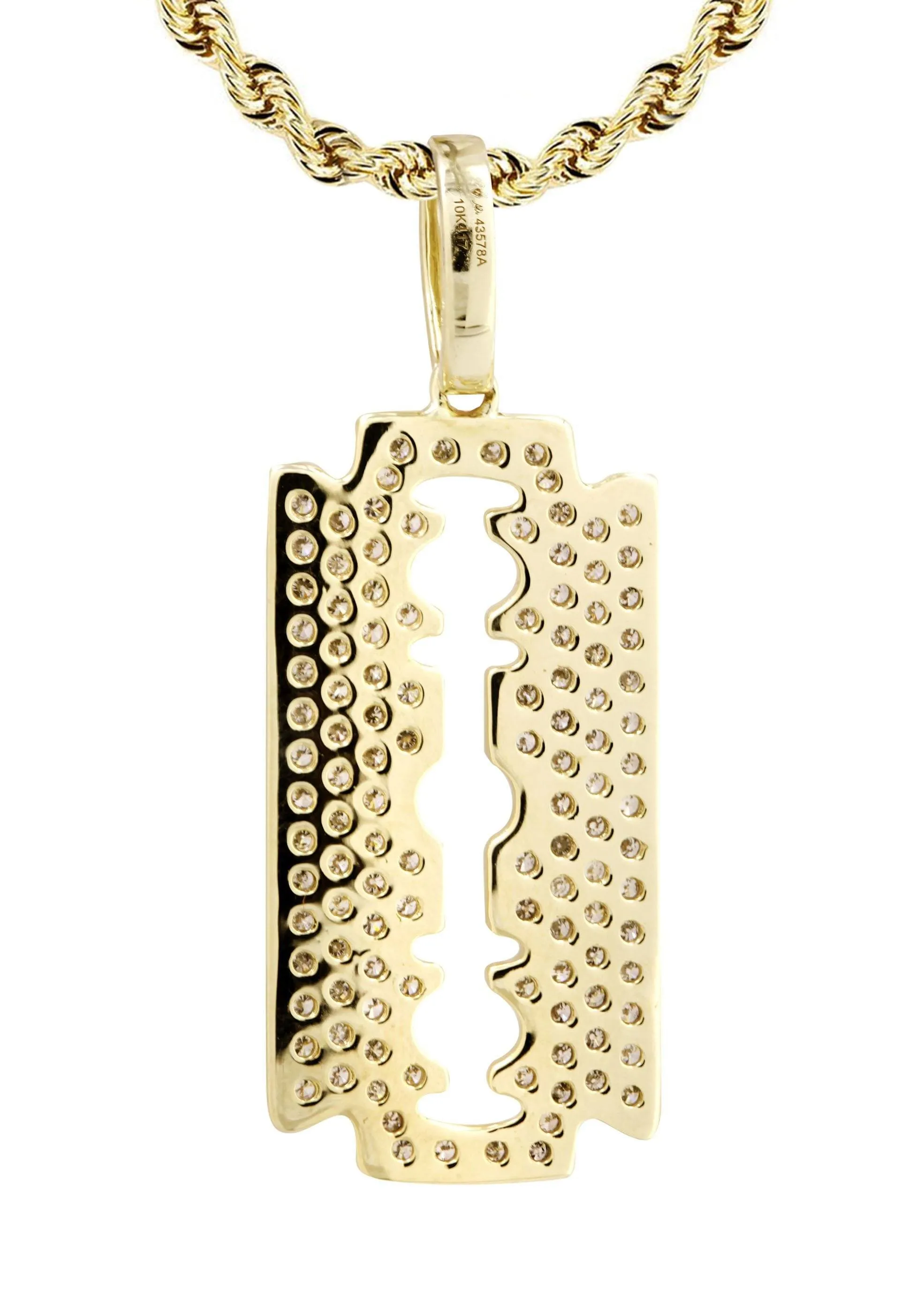 10K Yellow Gold Razor Blade Barber Diamond Necklace  | 0.77 Carats