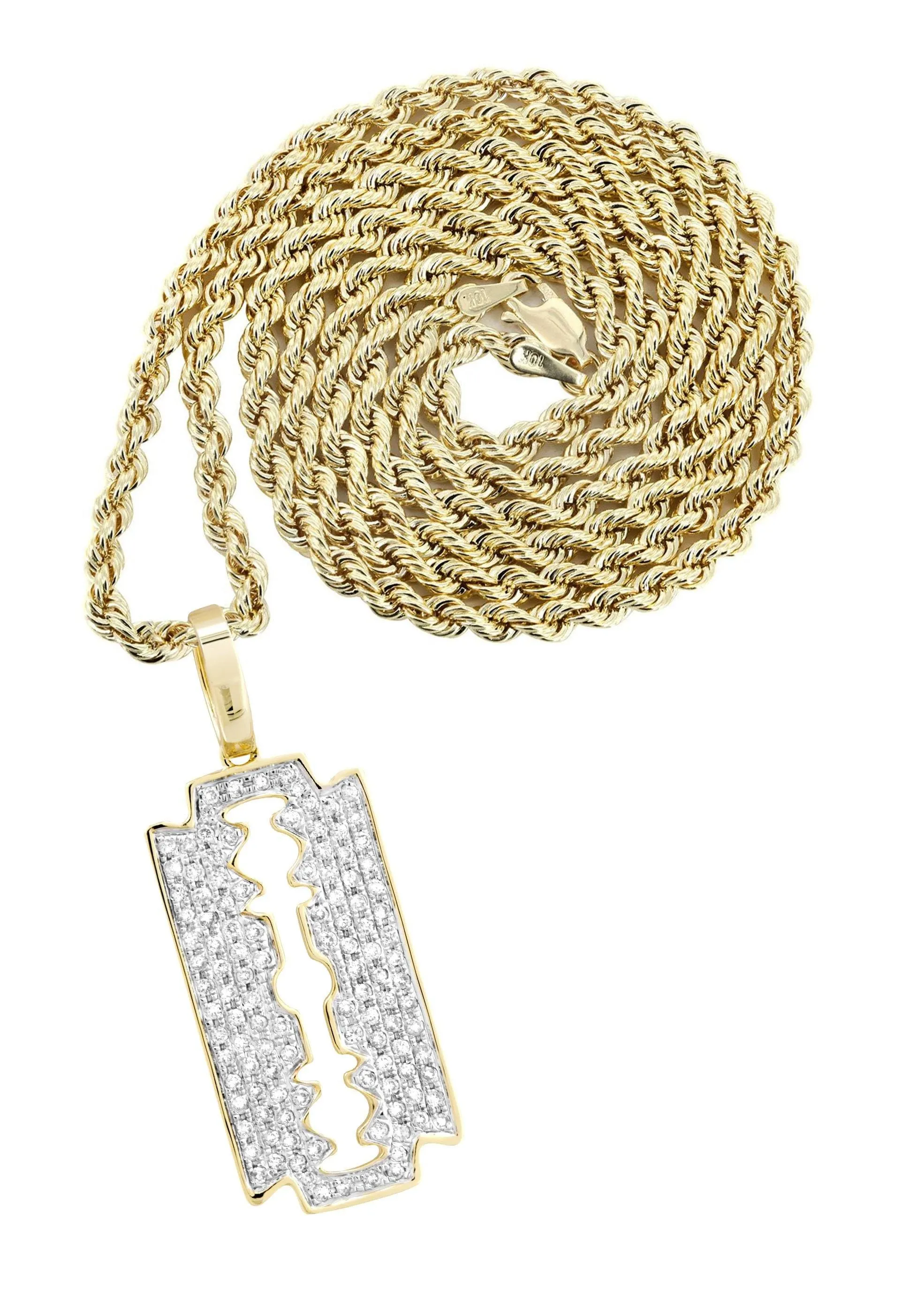 10K Yellow Gold Razor Blade Barber Diamond Necklace  | 0.77 Carats