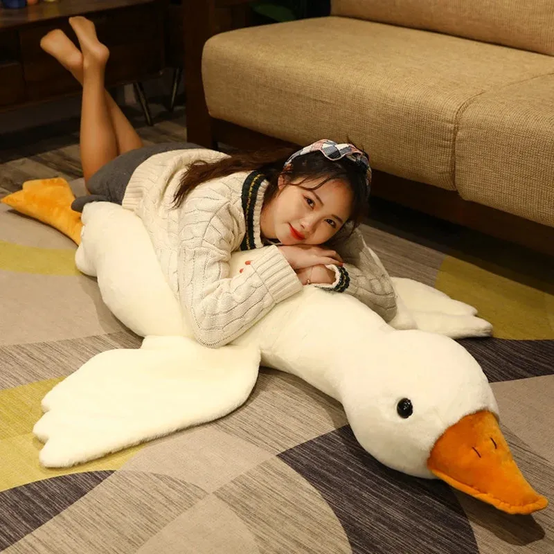 190cm Grey Duck Plush Toys Fluffy Sleeping  Pillow Cute Animal Stuffed Swan Goose Soft Dolls Floor Mat Kids Girls Birthday Gift