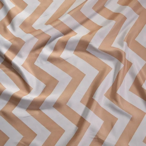 1pc - Chevron Print (Lamour) Table Linen 120" Round - Khaki and White