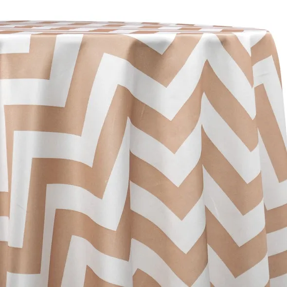 1pc - Chevron Print (Lamour) Table Linen 120" Round - Khaki and White