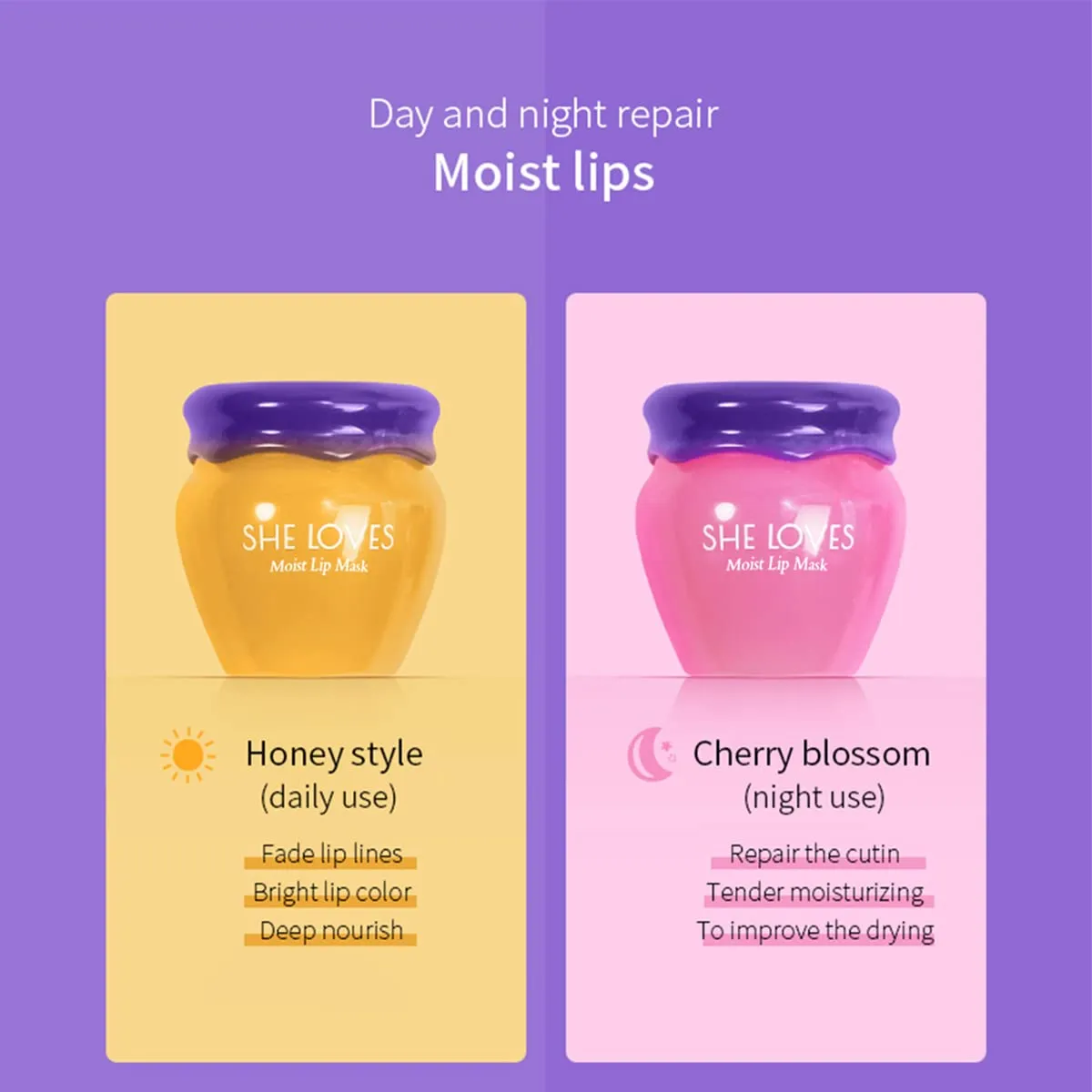 2PCS Lip Mask Overnight, Honey&Sakura Day and Night Repair Sleeping Lip Balm, Fade Lip Lines Bee Balm, Hydrating &Prevention Dry and Crack Lip Scrubs Exfoliator