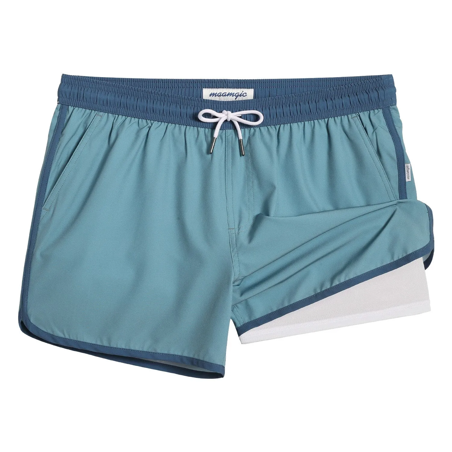 4.5 Inseam 2 in 1 Stretch Short Liner Green Orange Swim Shorts