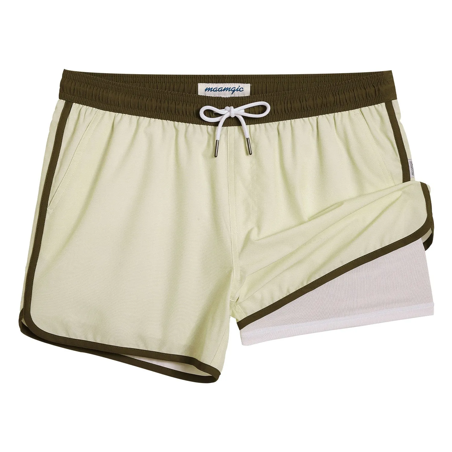 4.5 Inseam 2 in 1 Stretch Short Liner Green Orange Swim Shorts