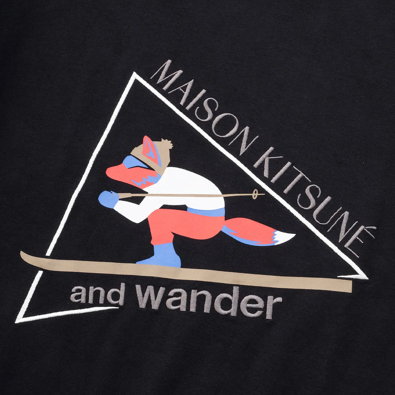 And Wander x Maison Kitsune Skiing Fox Dry Cotton S/S Tee Black