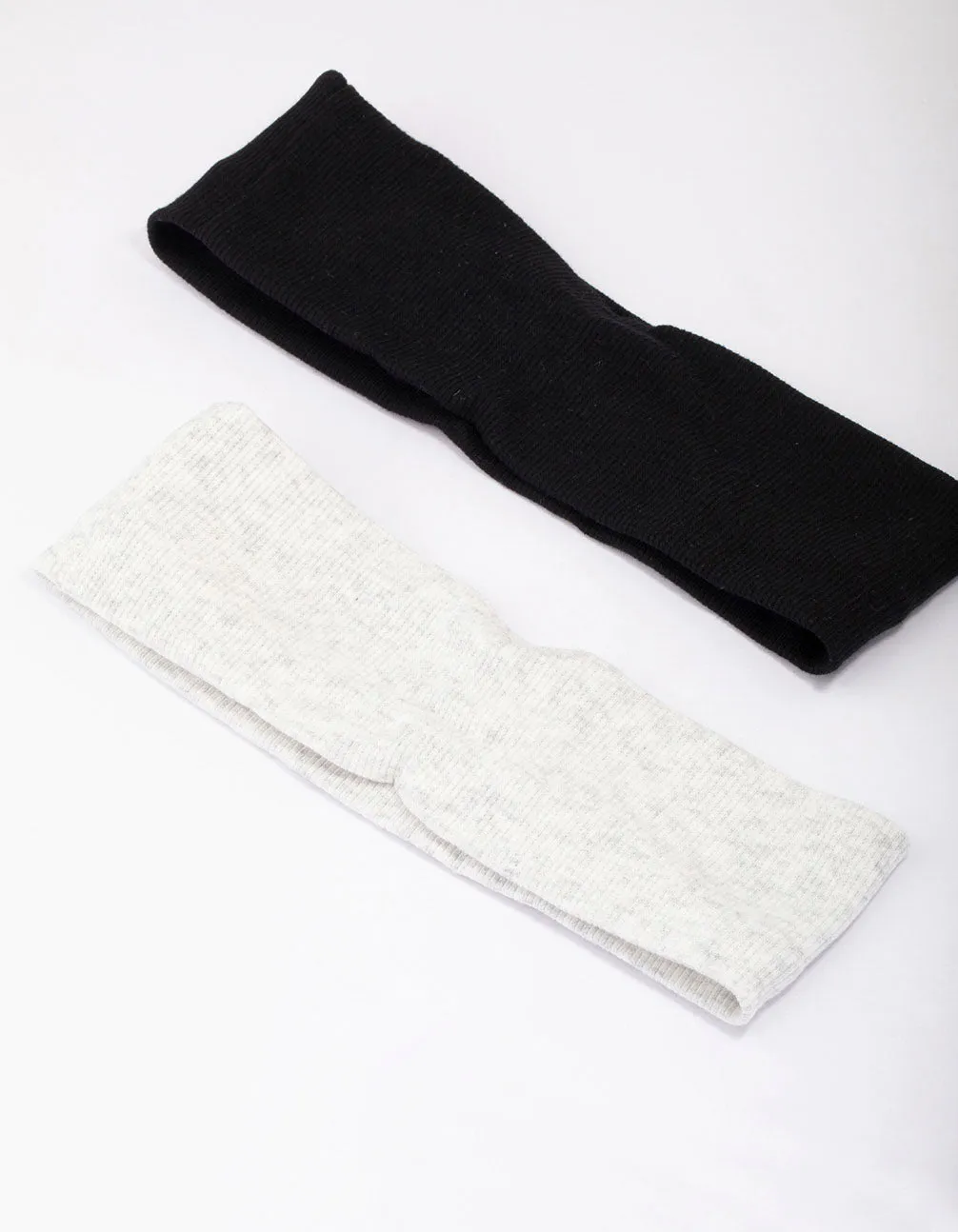 Black & Grey Ribbed Fabric Headband Pack