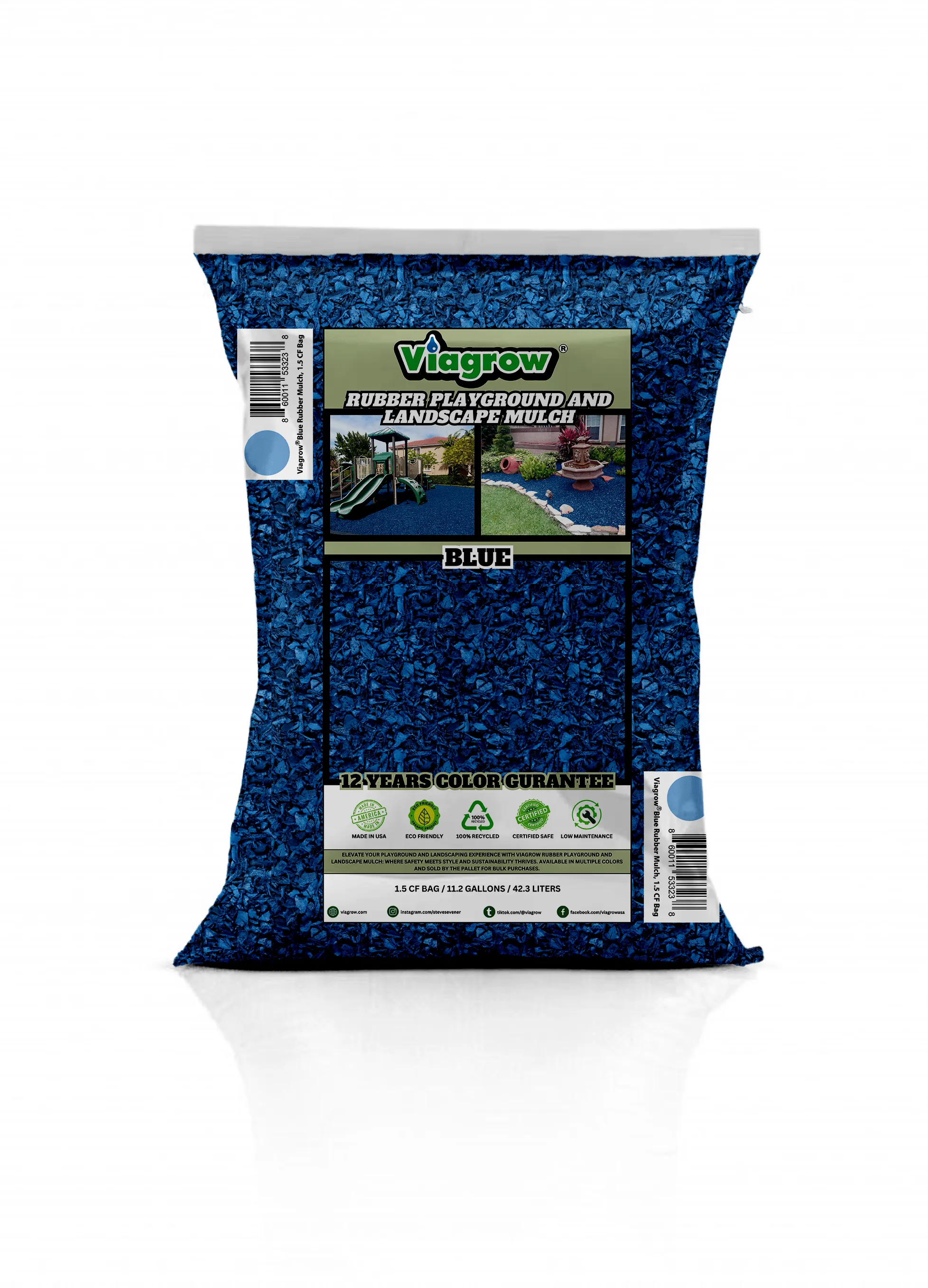 Blue Rubber Playground & Landscape Mulch by Viagrow, 1.5 CF Bag ( 11.2 Gallons / 42.3 Liters) (EA)