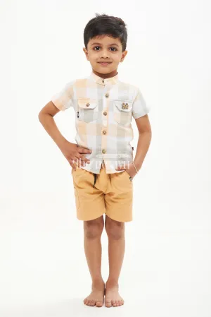 Boys' Plaid Checkered Shirt & Shorts Set - Blue/Biscuit