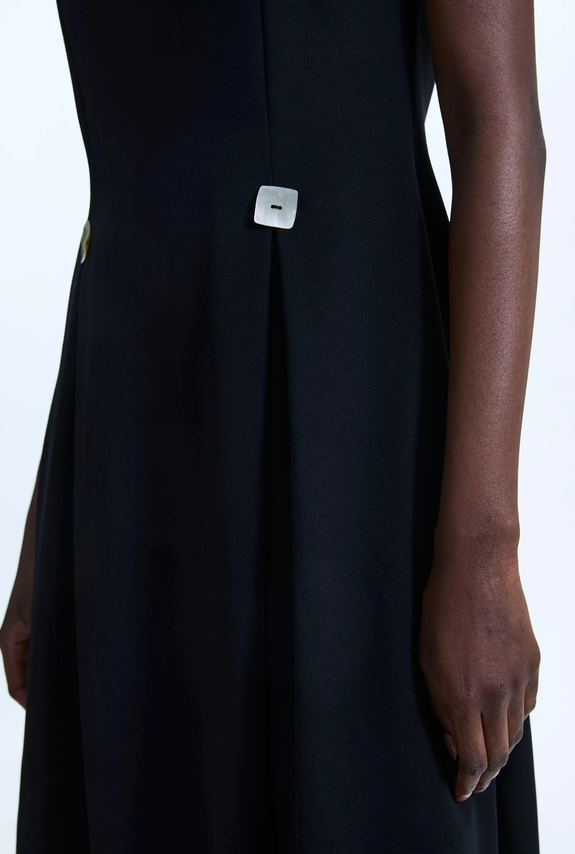 Cap Sleeve Button Midi Dress Black