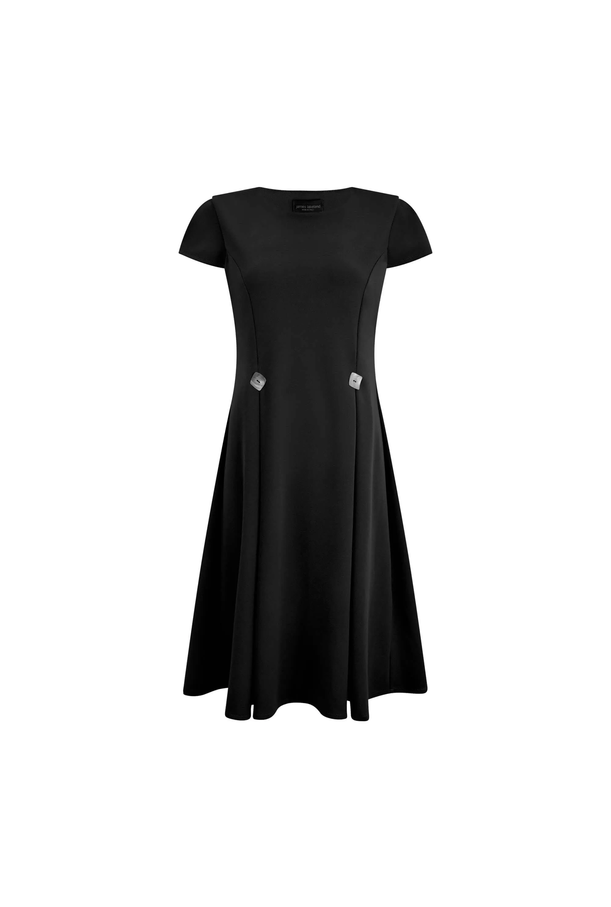 Cap Sleeve Button Midi Dress Black