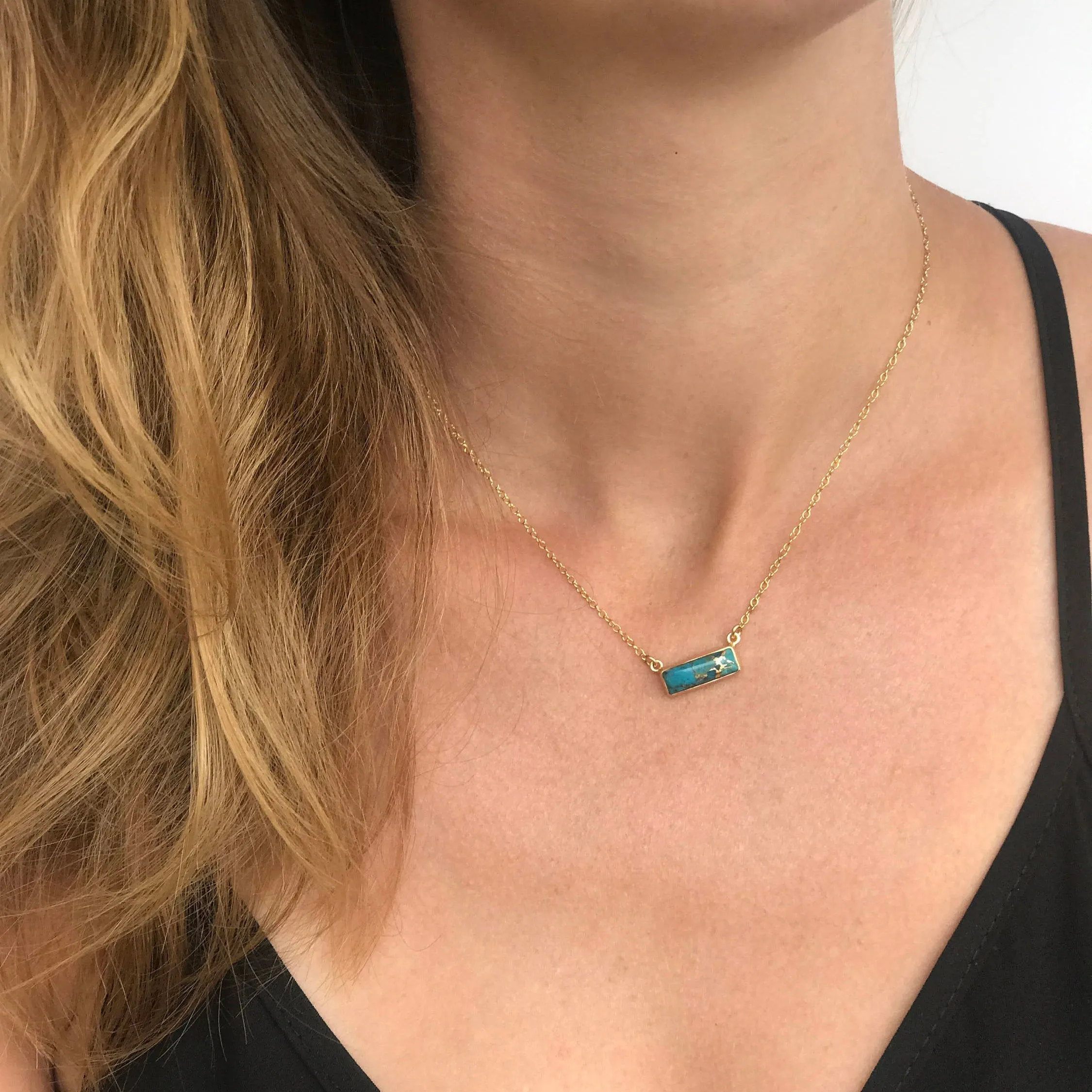 Copper Turquoise Bar Necklace : December Birthstone : Adira Series