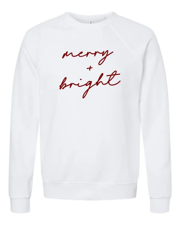 Cursive Merry and Bright Graphic Premium Crew