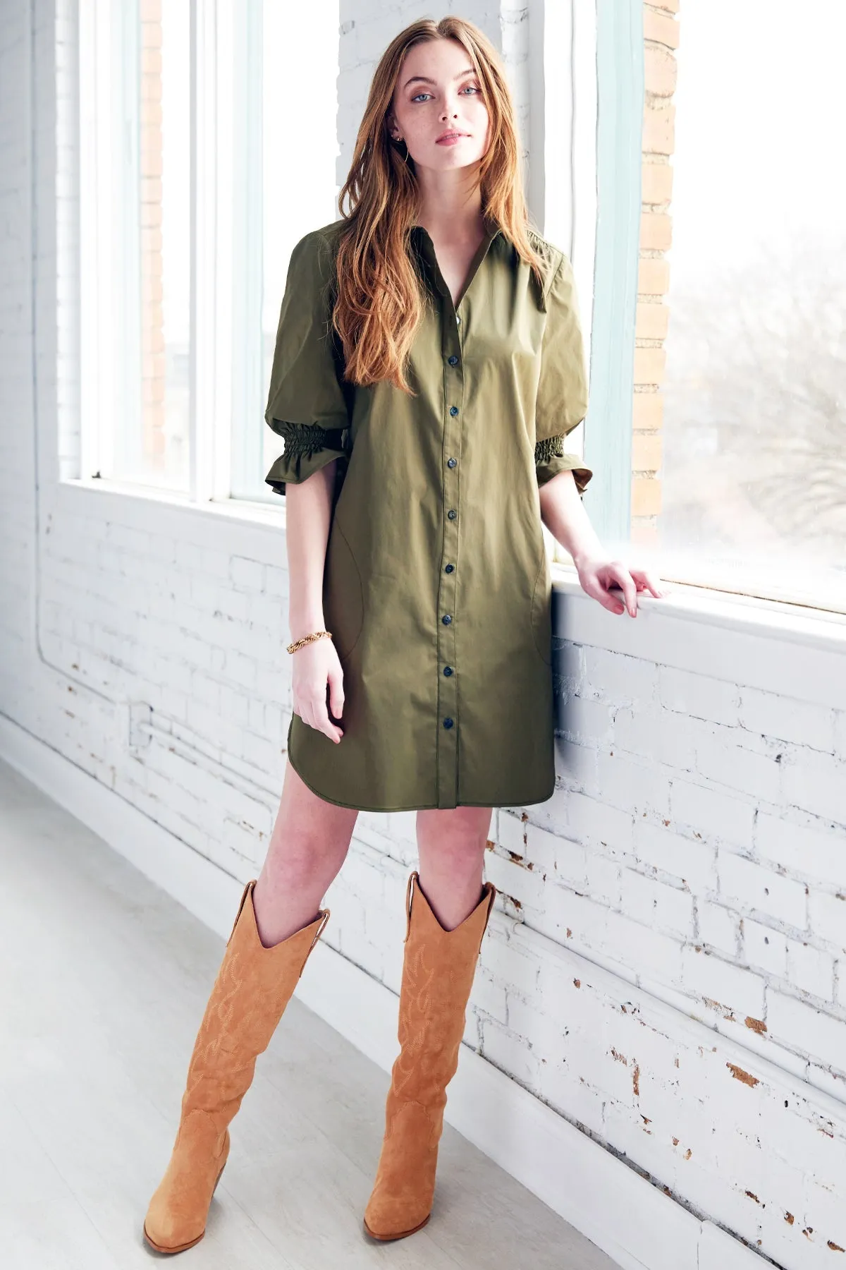 GAMEDAY! Miller Puff Sleeve Shirt Dress Tomato Red Hemp/Cotton - WEB exclusive