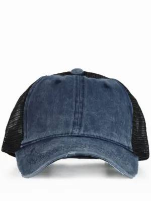 GIRLS High Ponytail Navy Hat with Black Mesh