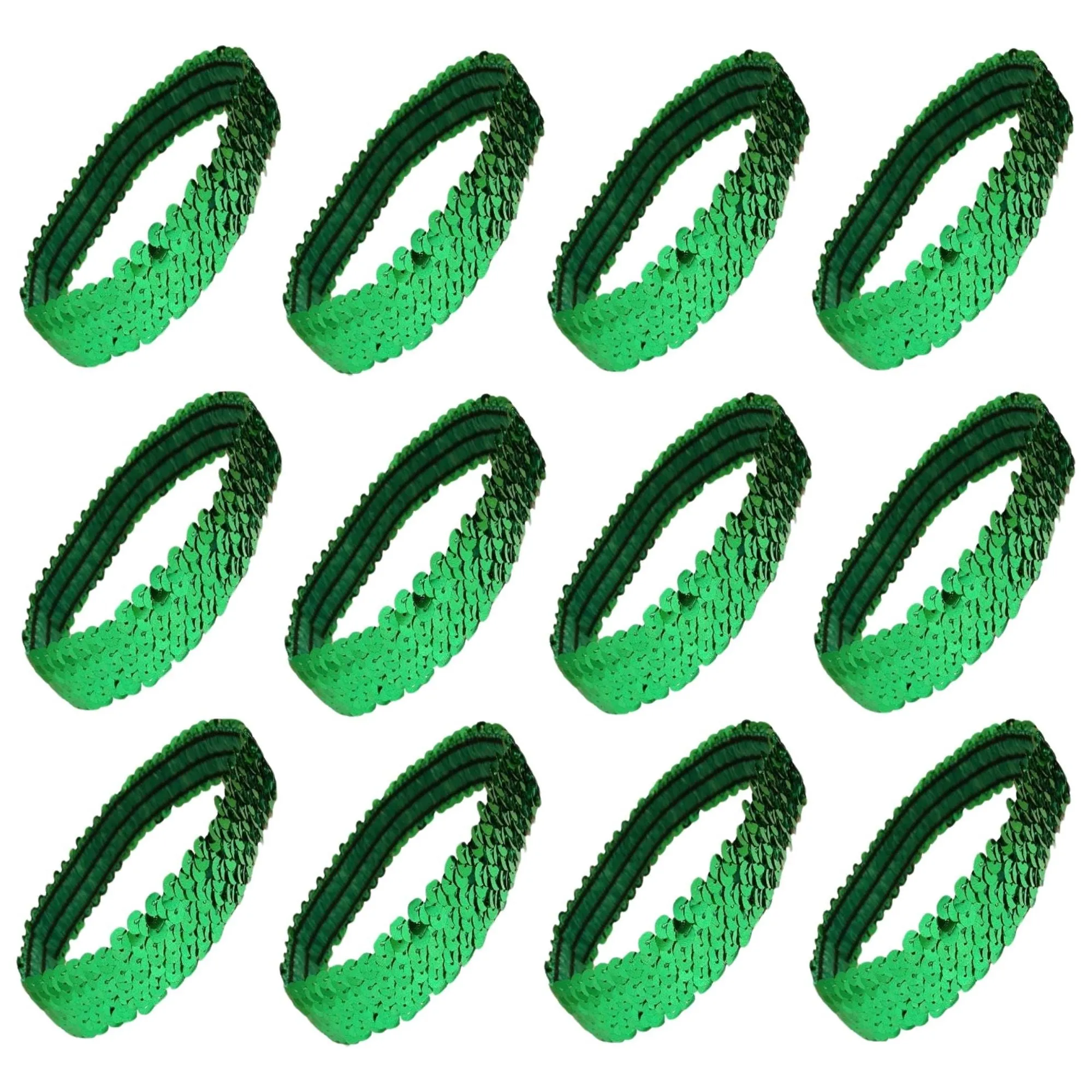 Green Sequin Headbands - 12 Pack