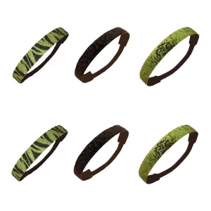 Lime Zebra Glitter Headbands - 6 pack