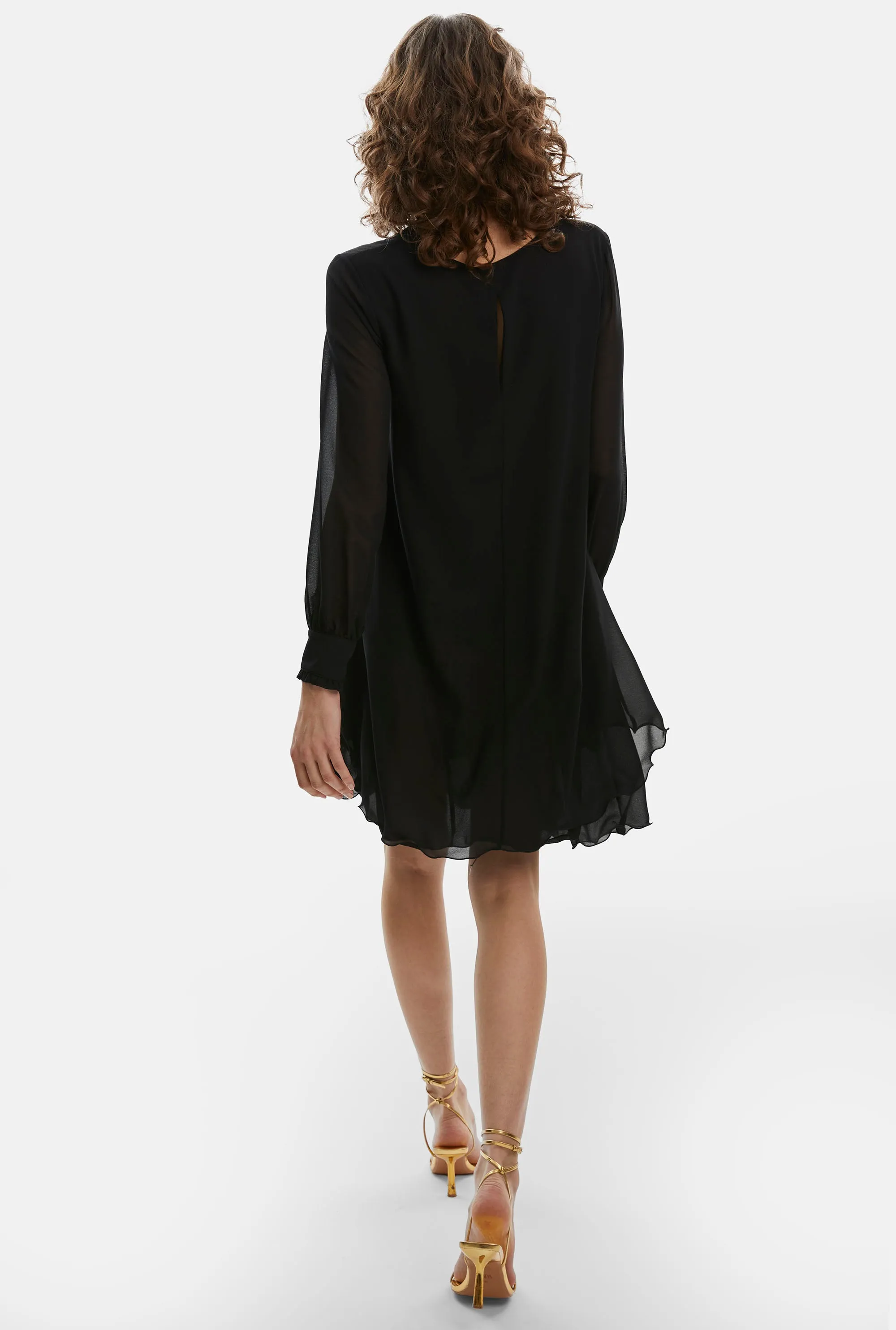 Long Sleeve Black Wave Hem Dress