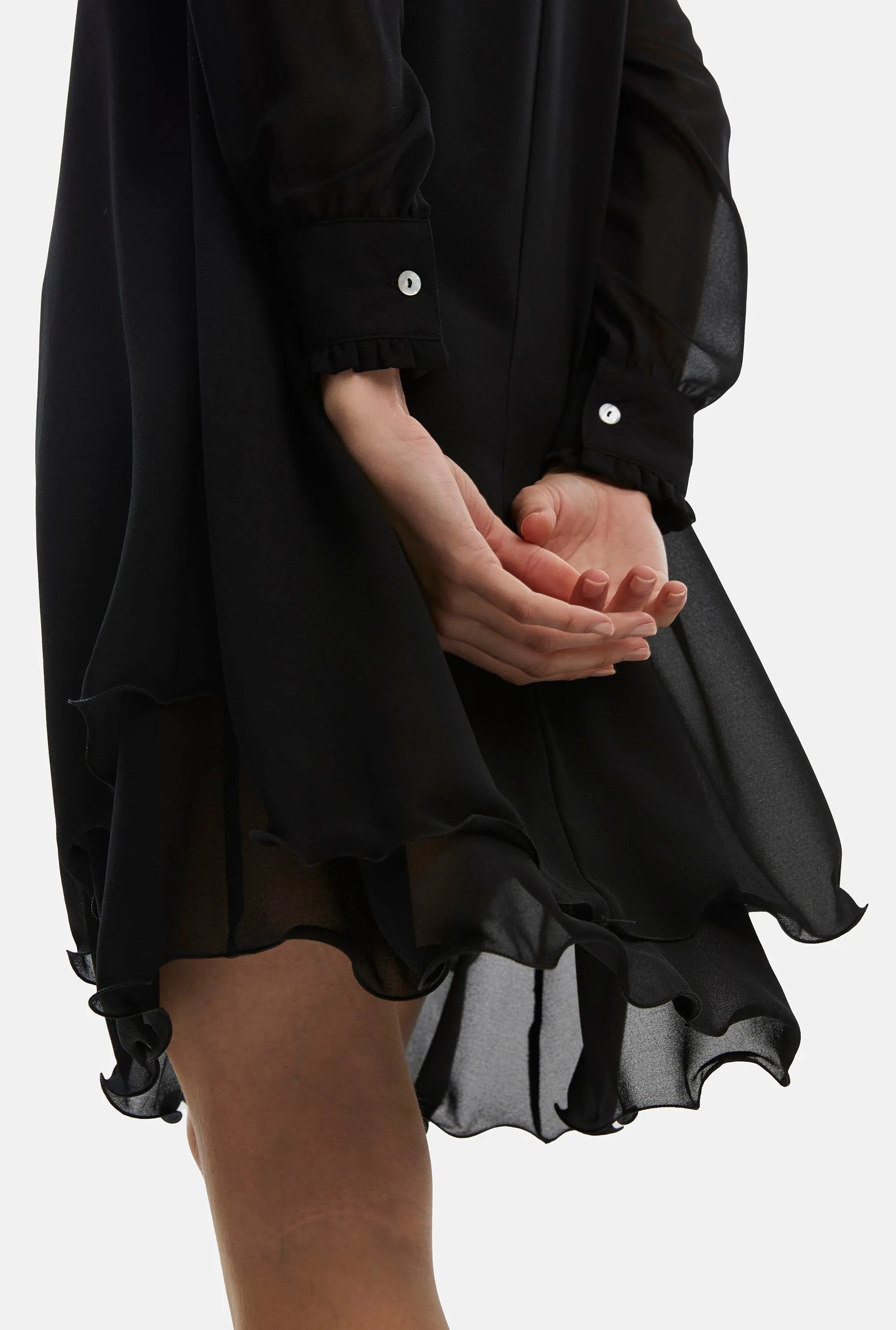 Long Sleeve Black Wave Hem Dress