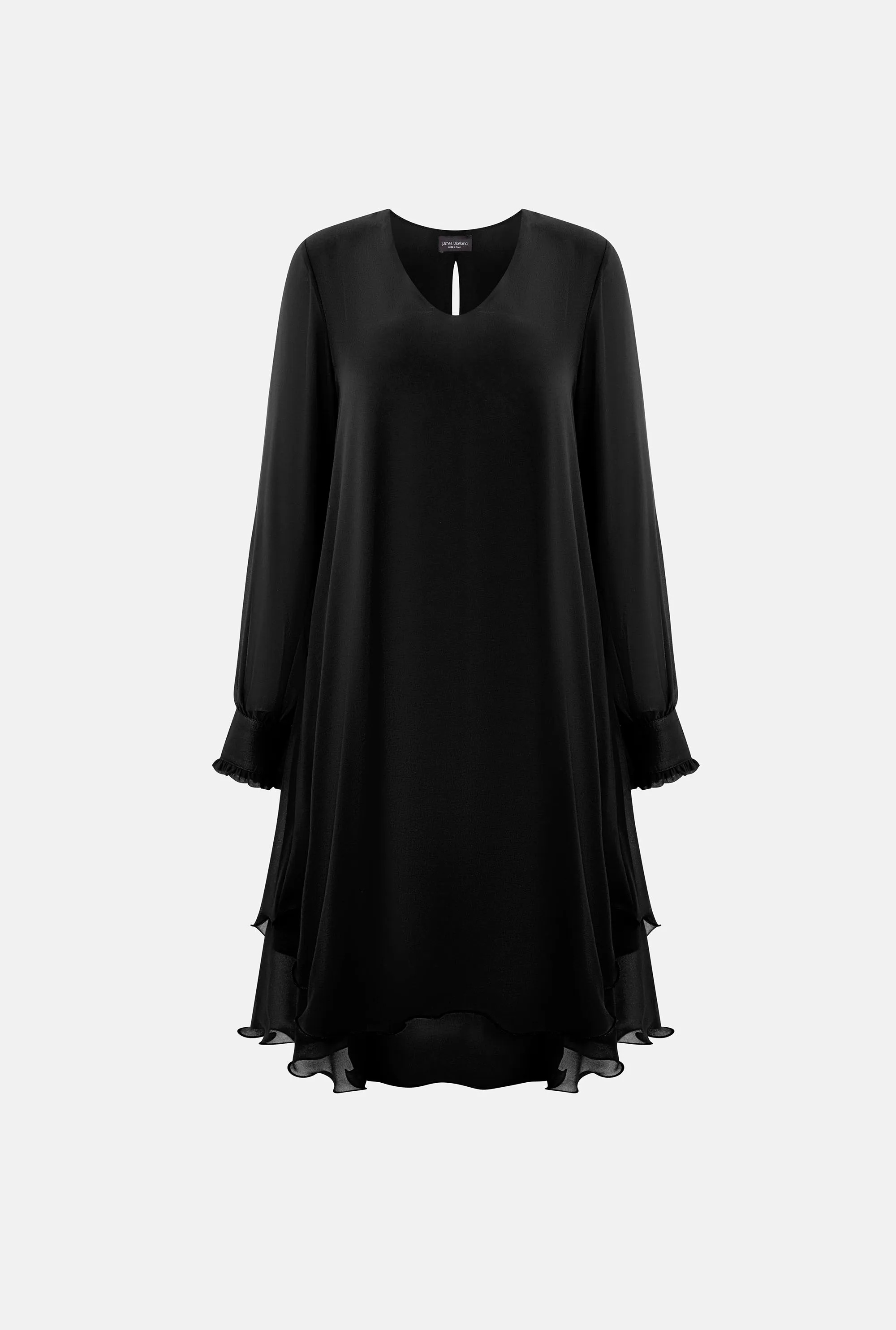 Long Sleeve Black Wave Hem Dress