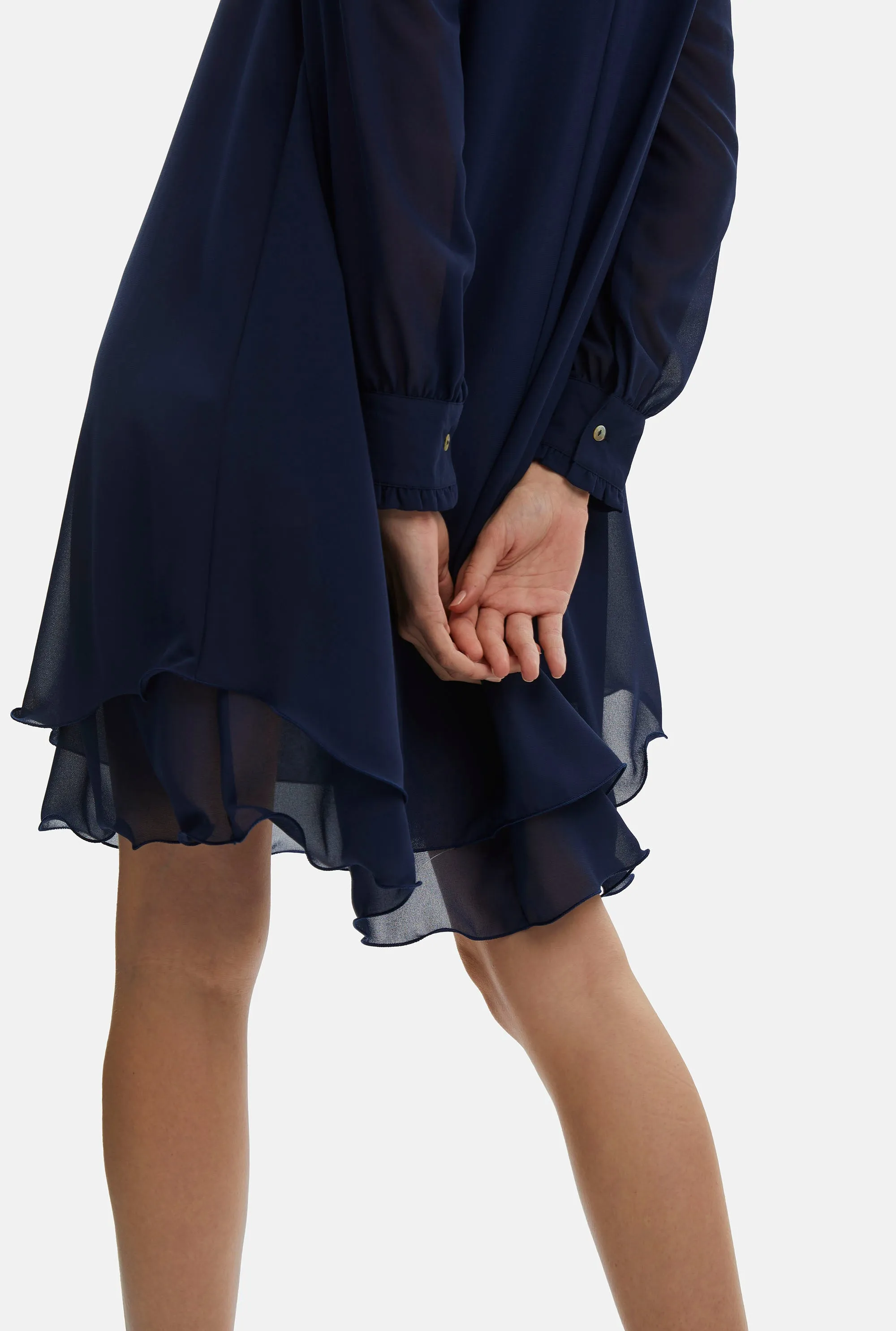 Long Sleeve Navy Wave Hem Dress