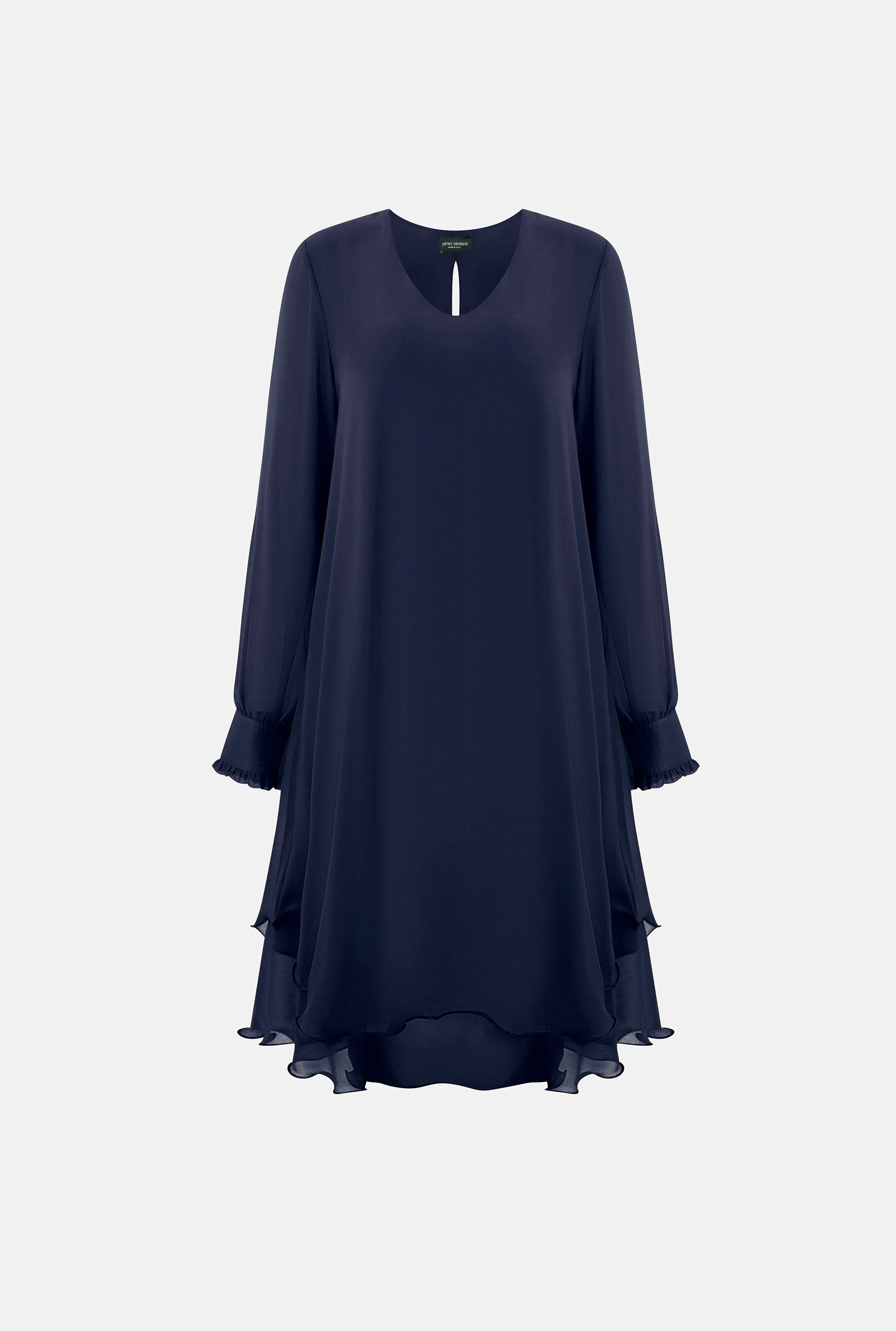 Long Sleeve Navy Wave Hem Dress