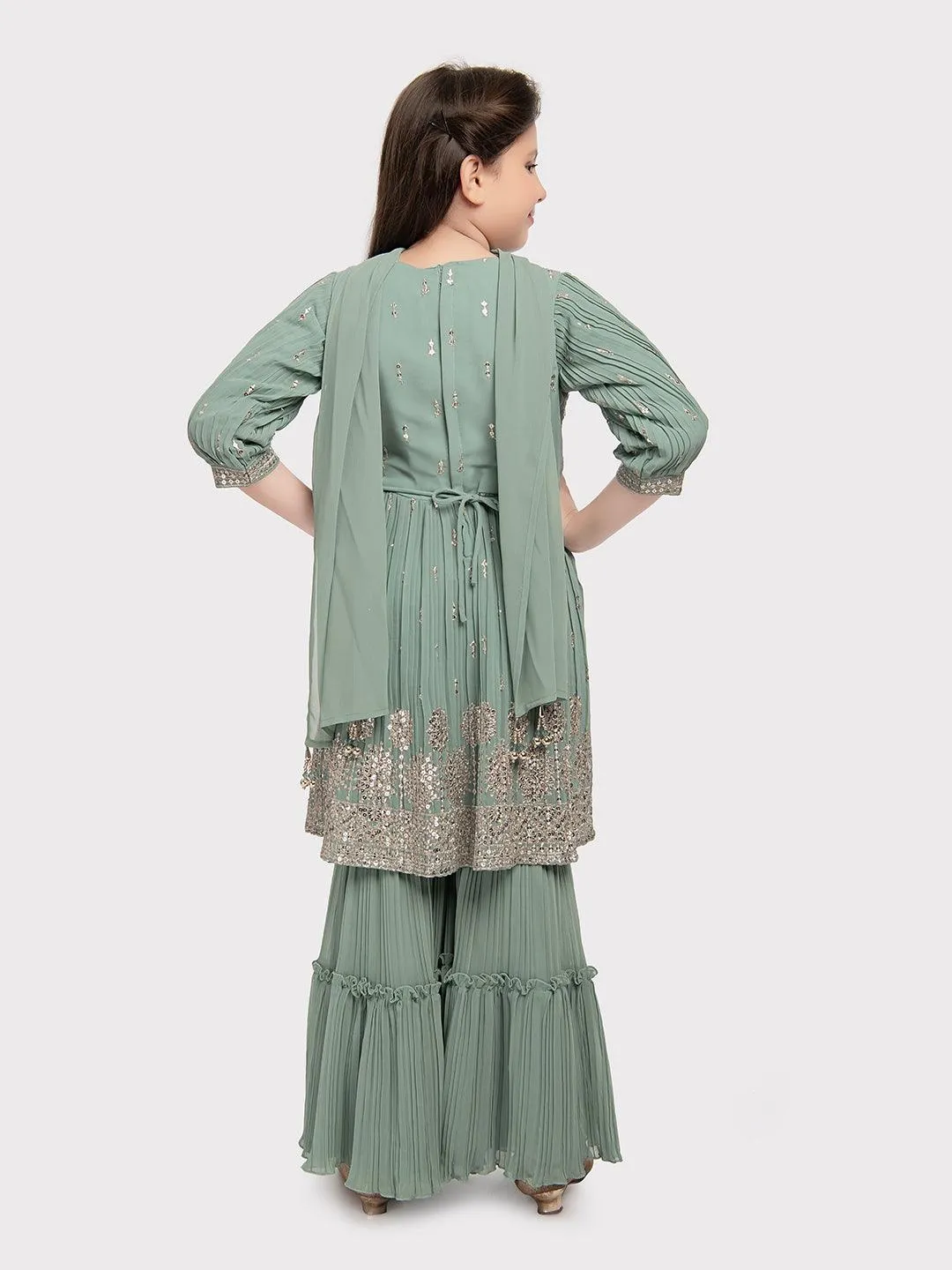 Pista Coloured Embroidered Kurta with Salwar and Dupatta \Trendy Gharara And Sharara For Girls